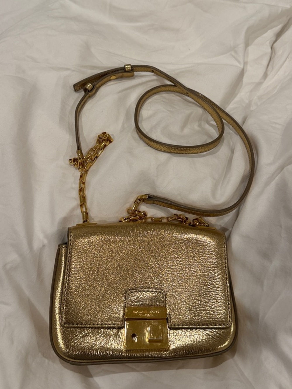 Michael Kors Metallic Gold Crossbody Bag with Chain Strap